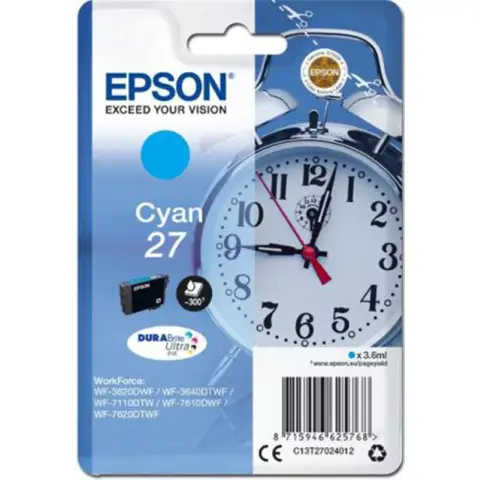 Tusz Epson 27 / C13T27024012 Cyan do drukarek (Oryginalny) [3.6ml]